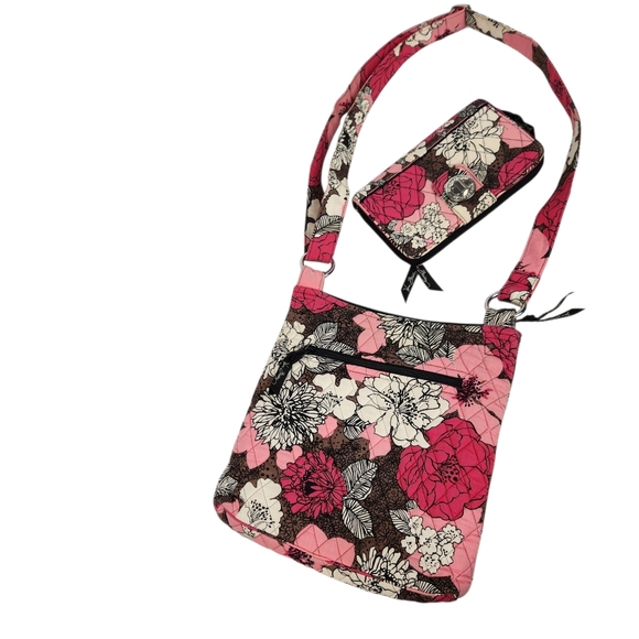 Vera Bradley Mocha Rouge Retired Pattern Hipster Crossbody Purse Bag and Wallet - Picture 1 of 12